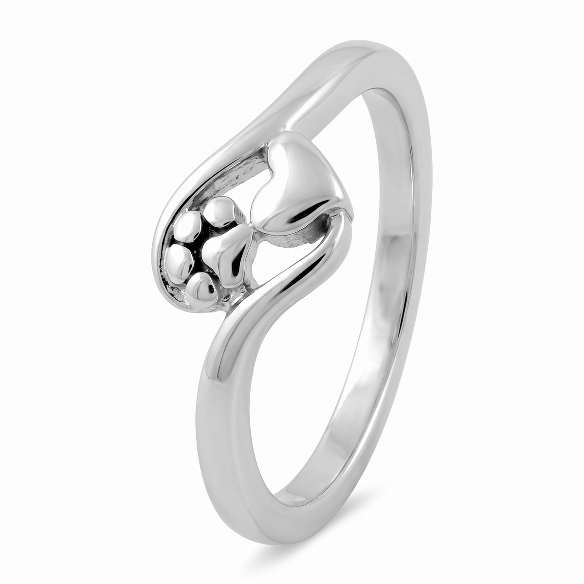 Sterling Silver 2.3mm Paw Print and Heart Promise Ring for Women
