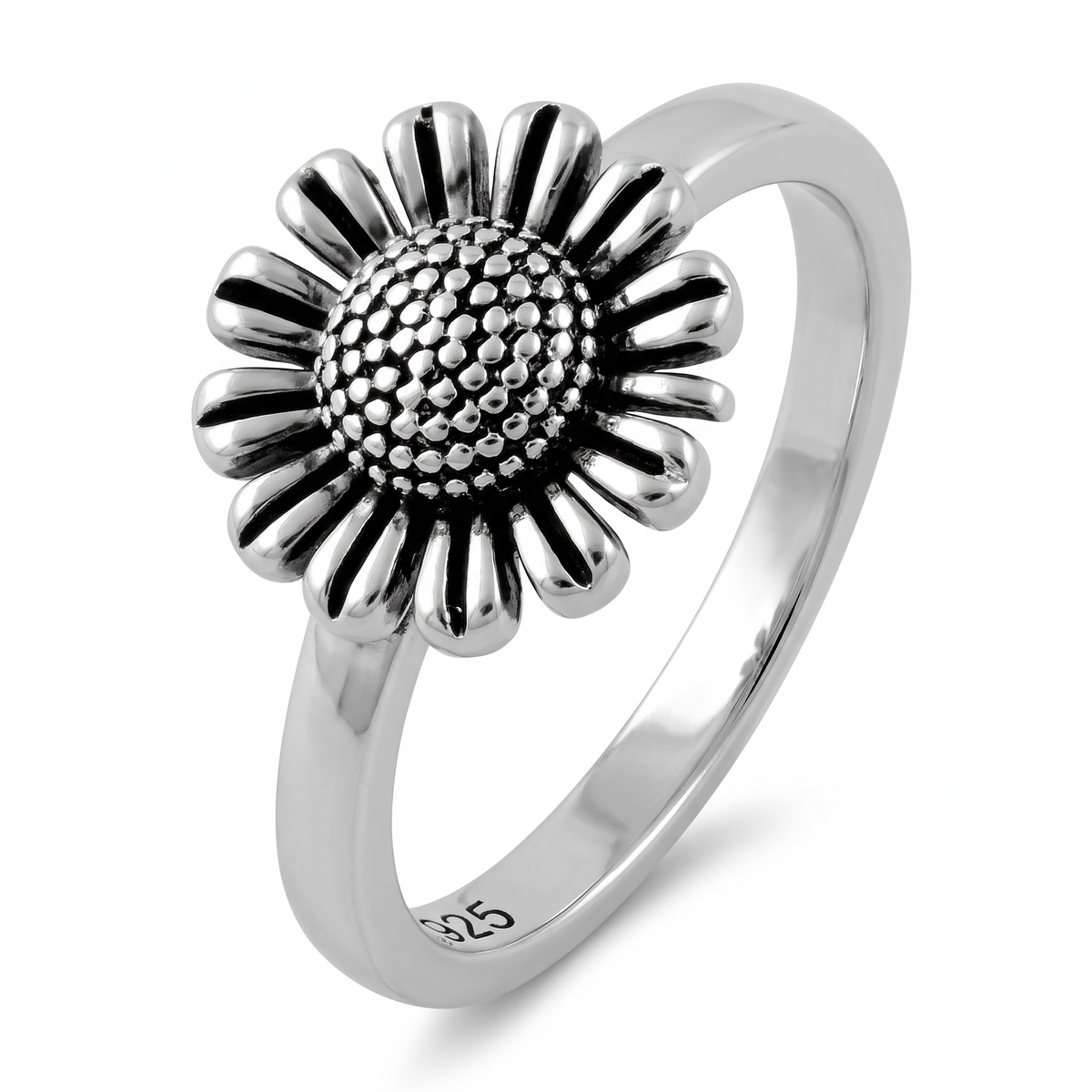 Sterling Silver Sunflower Stacking Ring for Women