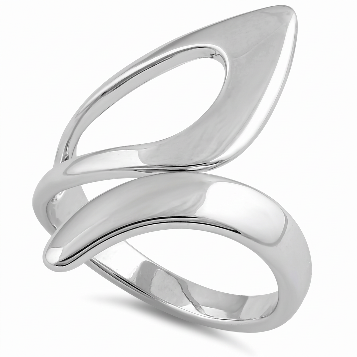 Sterling Silver Modern Abstract Bypass Statement Ring for Women