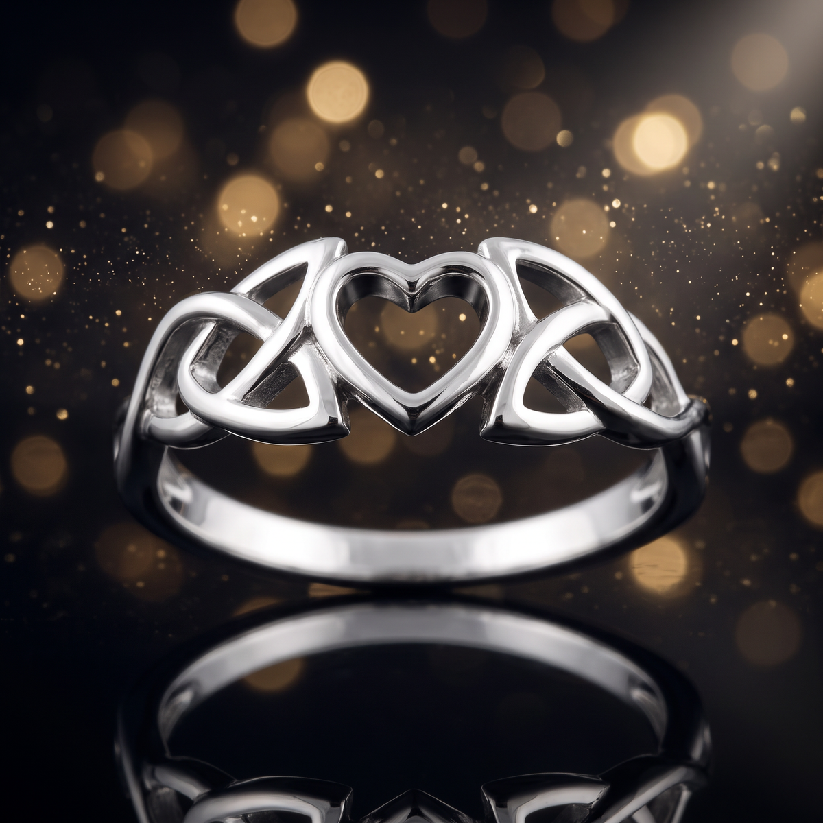 Sterling Silver Celtic Trinity Knot Open Heart Ring for Women life4