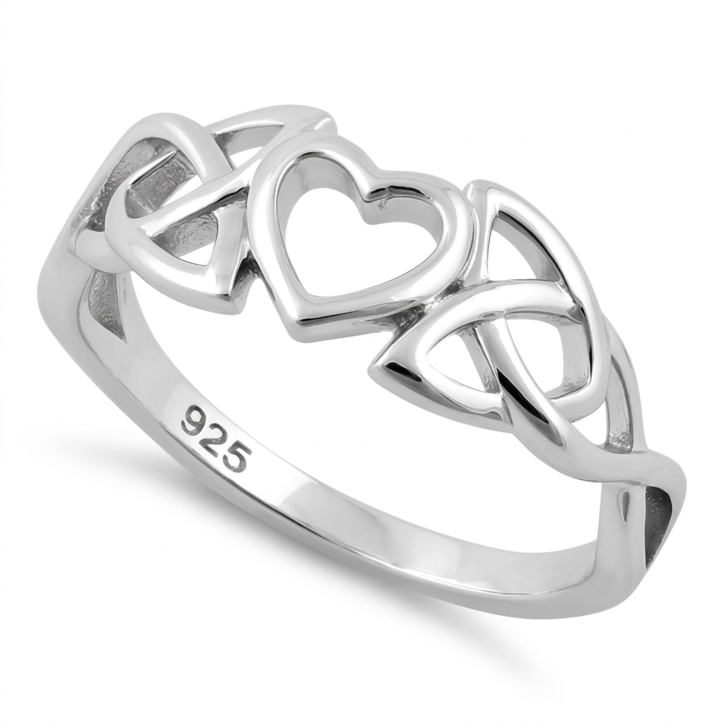 Sterling Silver Celtic Trinity Knot Open Heart Ring for Women