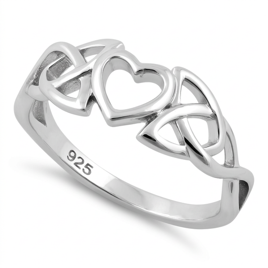 Sterling Silver Celtic Trinity Knot Open Heart Ring for Women