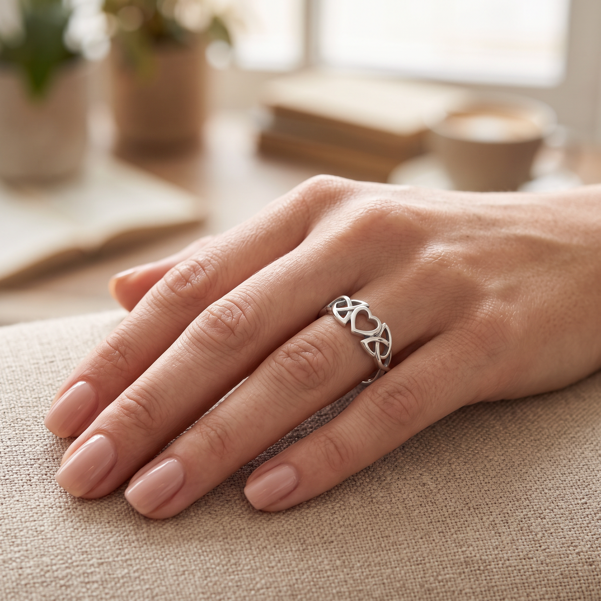 Sterling Silver Celtic Trinity Knot Open Heart Ring for Women model