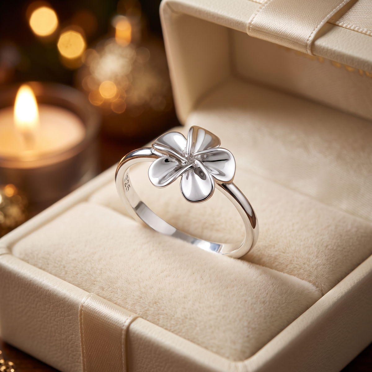 Sterling Silver Plumeria Flower Ring for Women, Polished Petals life3