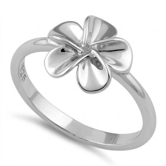 Sterling Silver Plumeria Flower Ring for Women, Polished Petals