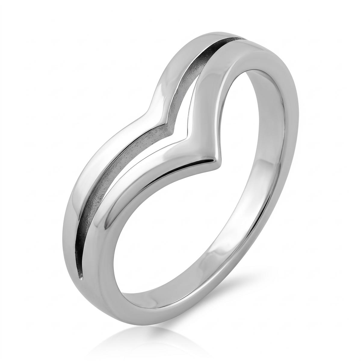 Sterling Silver Double Chevron V Shape Ring for Women