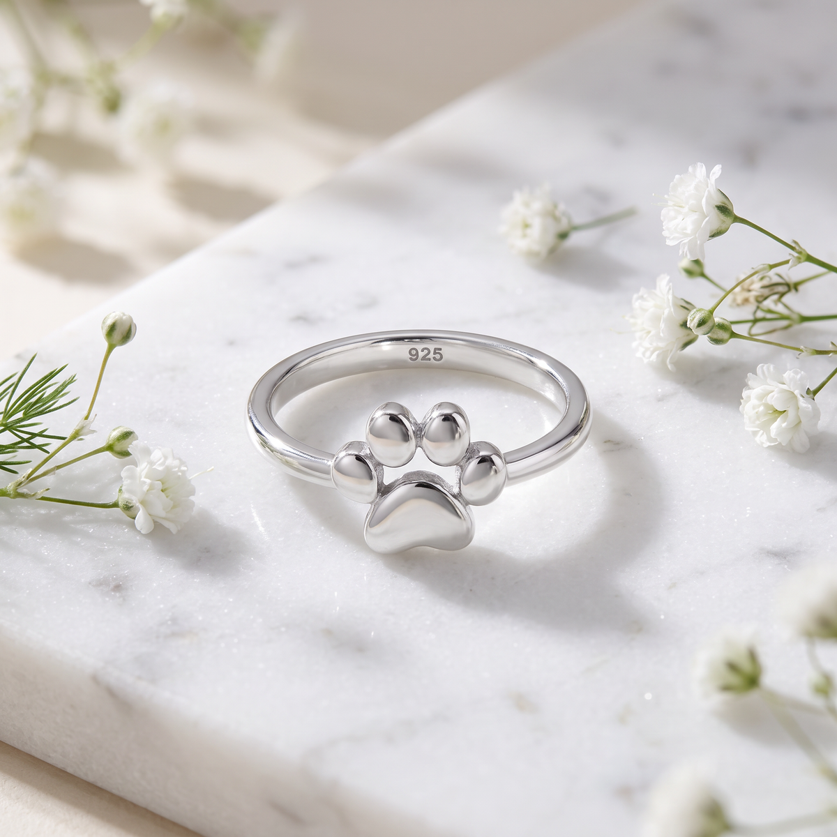 Sterling Silver Dog Paw Print Ring for Women life1