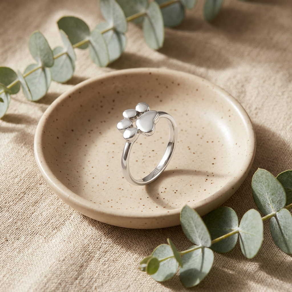 Sterling Silver Dog Paw Print Ring for Women life2