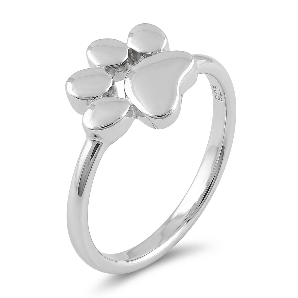 Sterling Silver Dog Paw Print Ring for Women