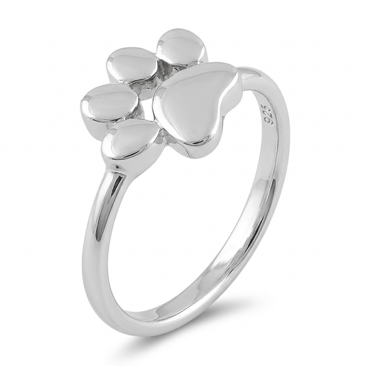 Sterling Silver Dog Paw Print Ring for Women