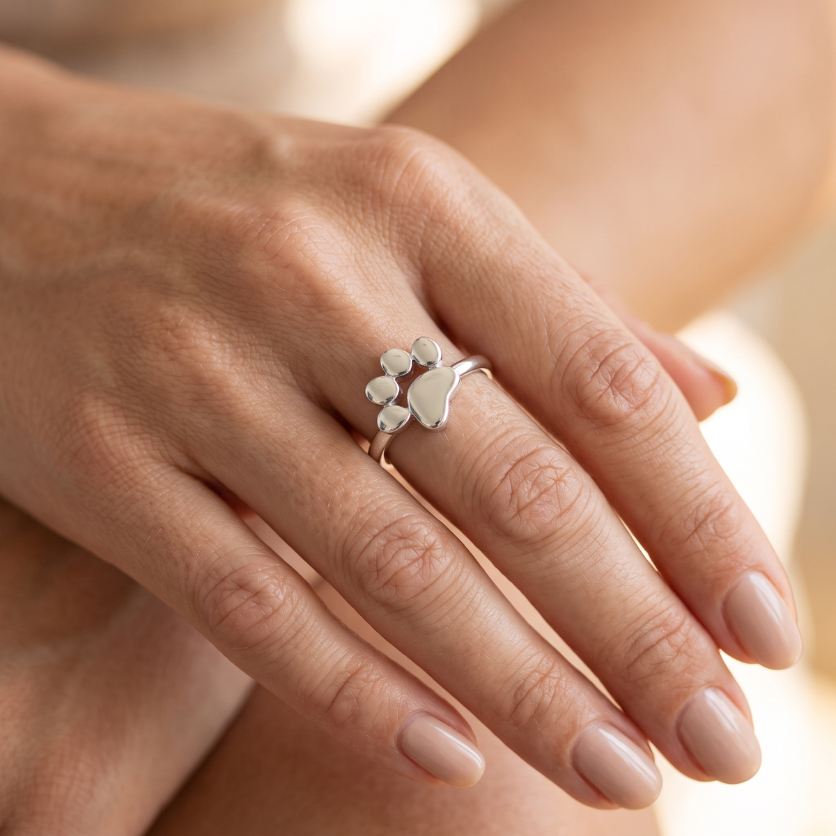 Sterling Silver Dog Paw Print Ring for Women model