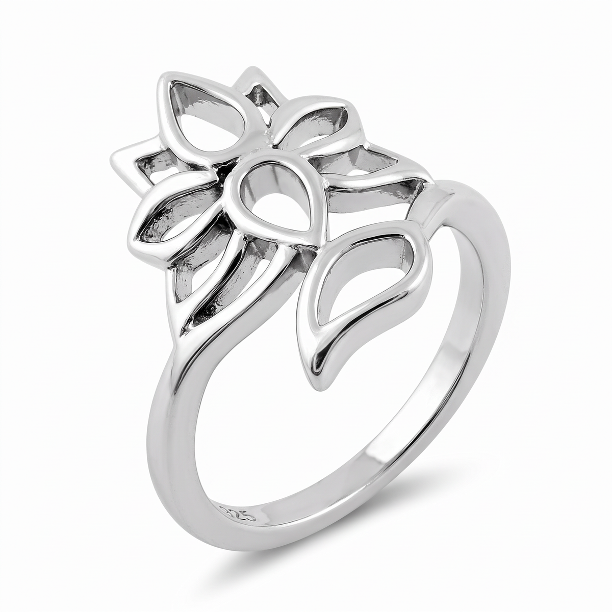 Sterling Silver Openwork Lotus Flower Ring for Women