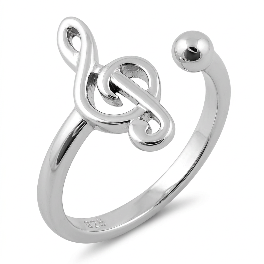 Sterling Silver Treble Clef Adjustable Open Music Ring for Women