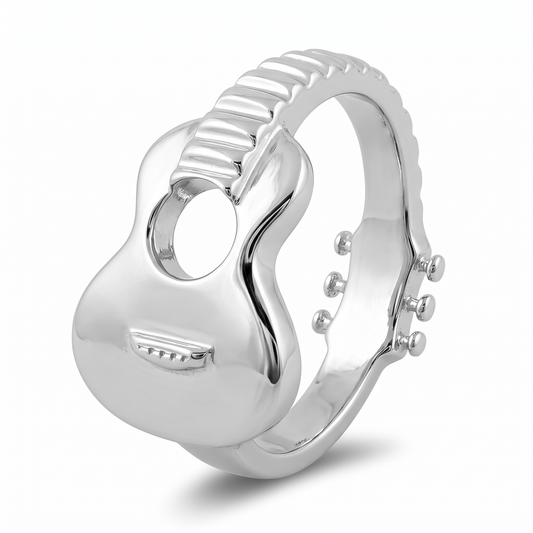Sterling Silver Acoustic Guitar Ring, Unisex