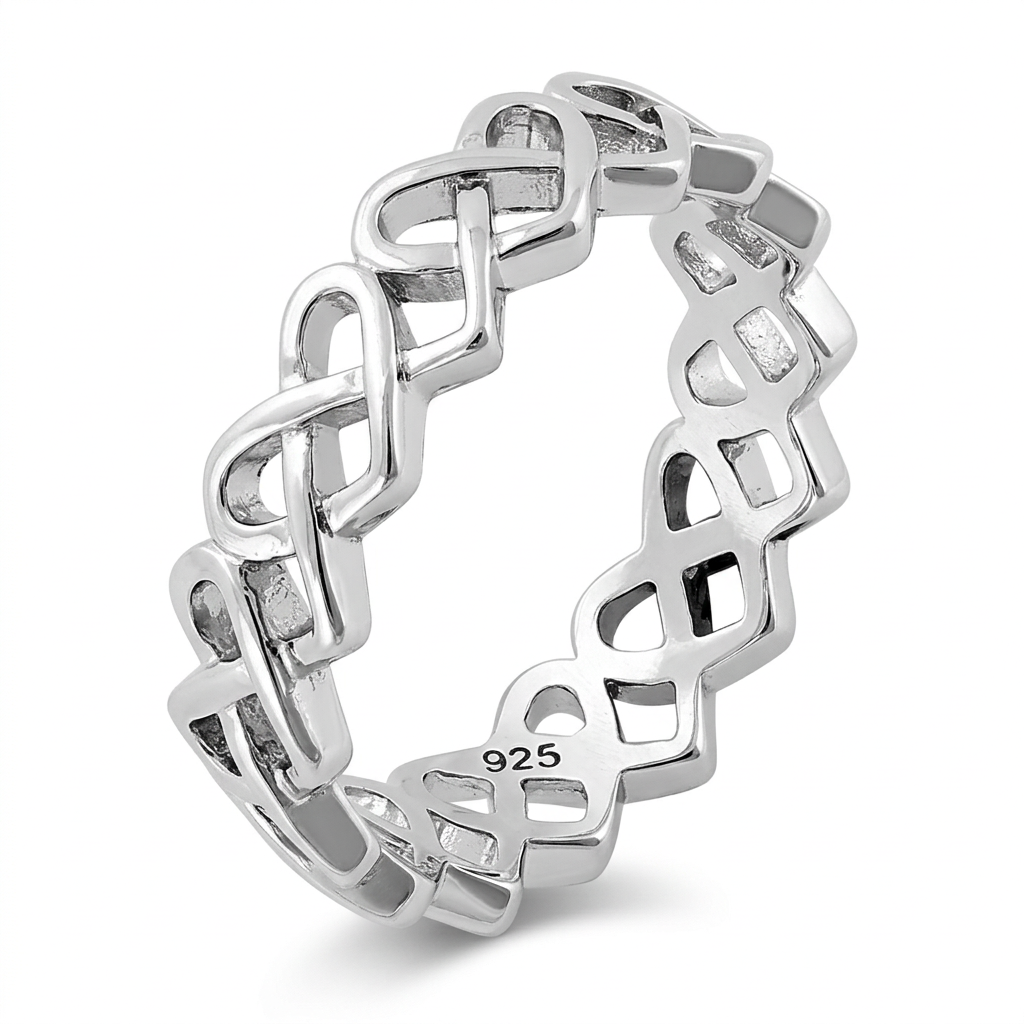 Sterling Silver 6mm Interwoven Hearts Eternity Band Ring for Women