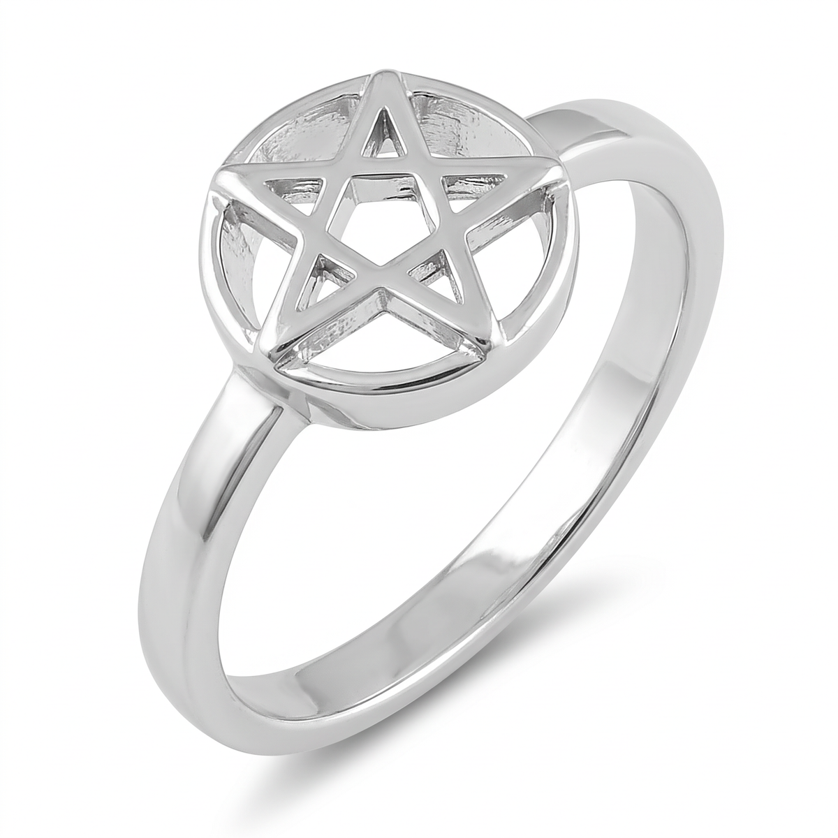 Sterling Silver 2.2mm Pentagram Star Circle Ring, Unisex