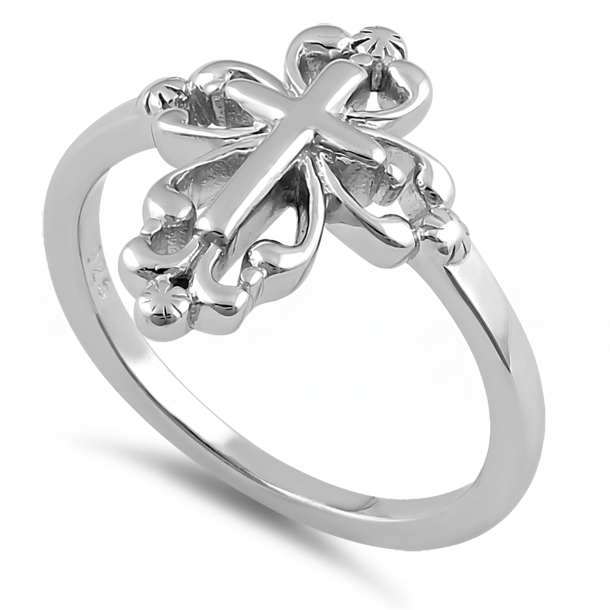 Sterling Silver Vintage Scroll Cross Ring for Women