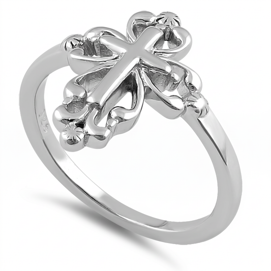 Sterling Silver Vintage Scroll Cross Ring for Women