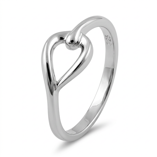 Sterling Silver Leaf Knot Loop Stacking Ring for Women