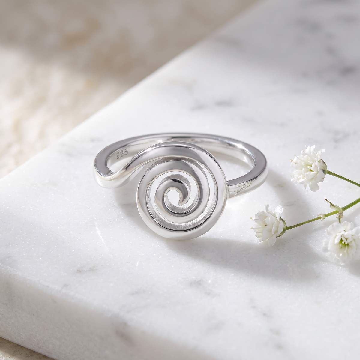 Sterling Silver Spiral Swirl Circle Ring for Women life1