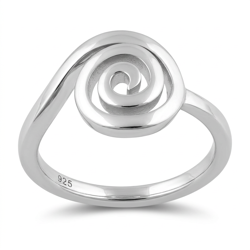 Sterling Silver Spiral Swirl Circle Ring for Women