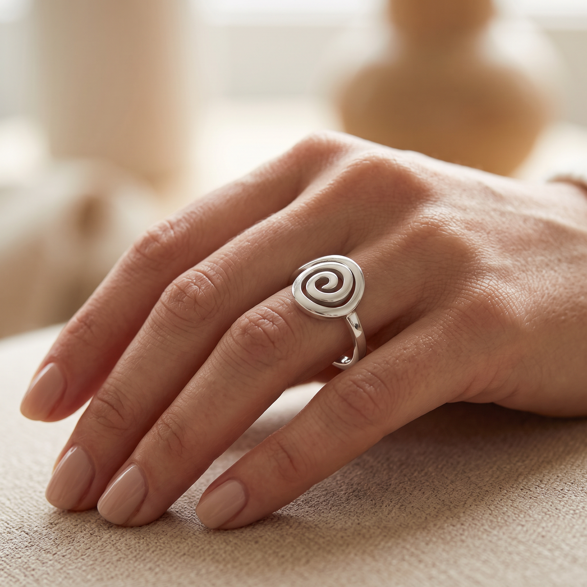 Sterling Silver Spiral Swirl Circle Ring for Women model