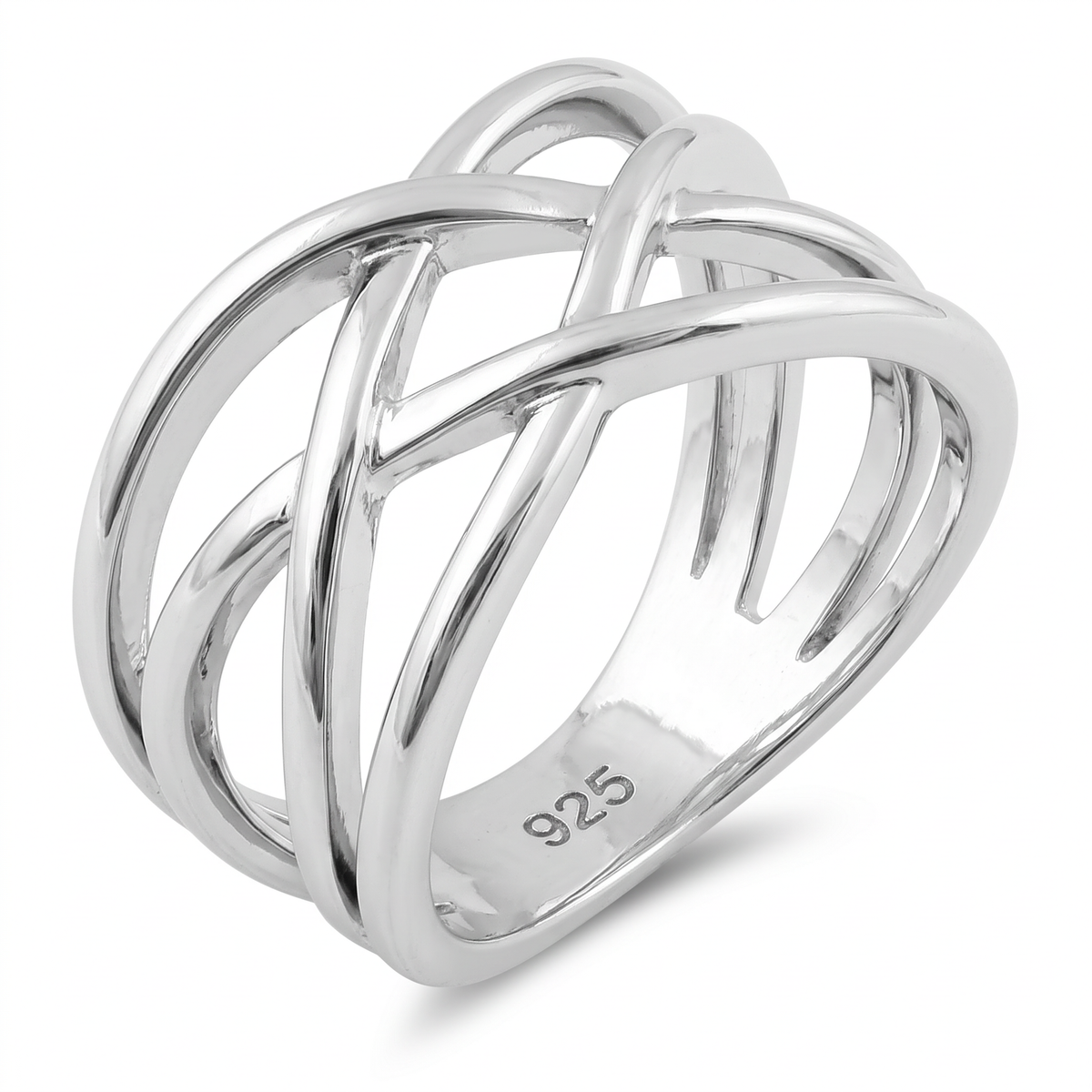Sterling Silver 6.5mm Wide Crossover Statement Ring for Women
