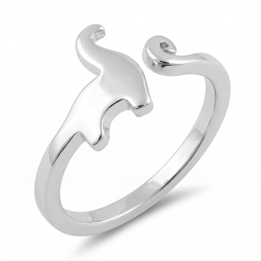 Sterling Silver 1.7mm Cute Dinosaur Open Adjustable Ring for Women