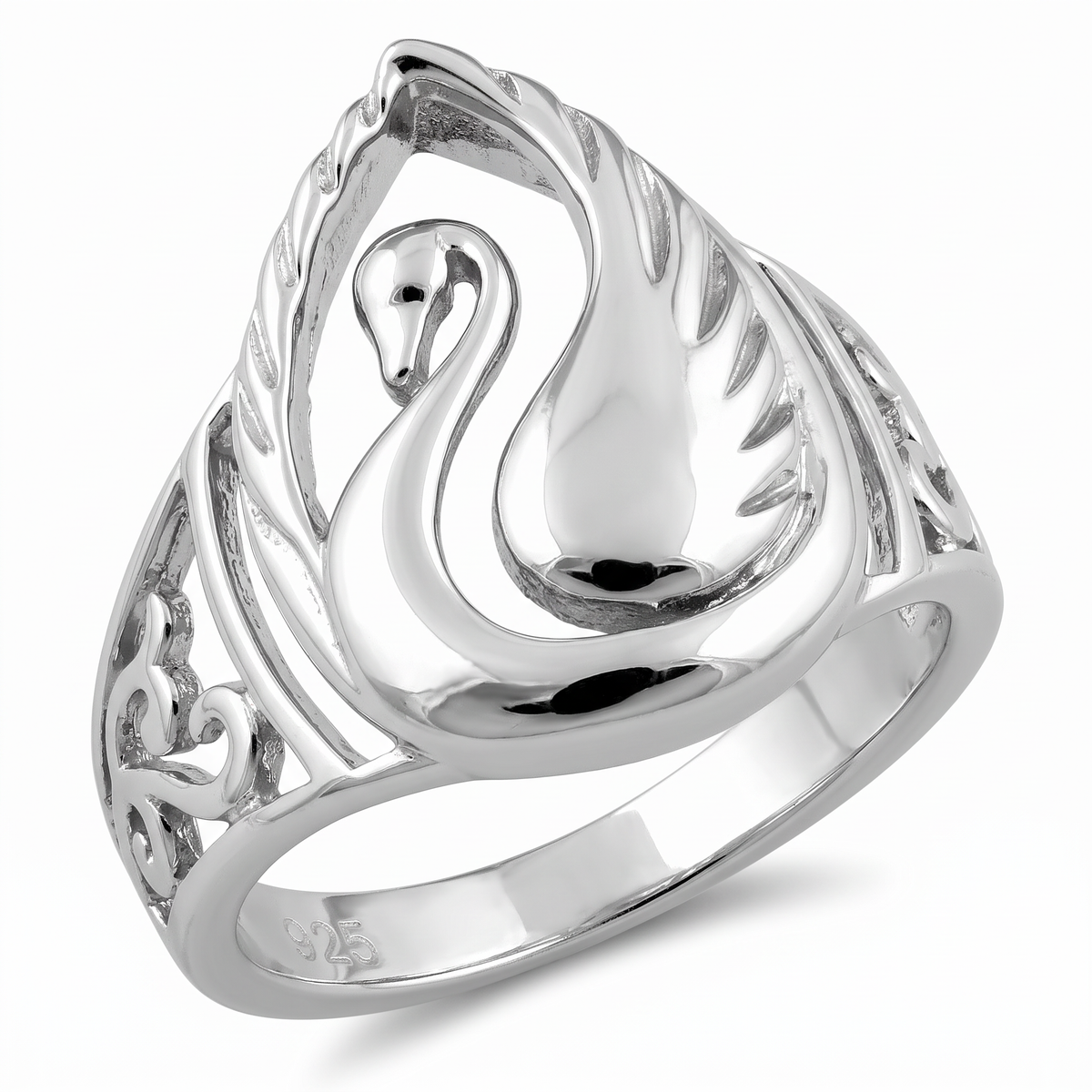 Sterling Silver 5.7mm Sculpted Swan Statement Ring for Women