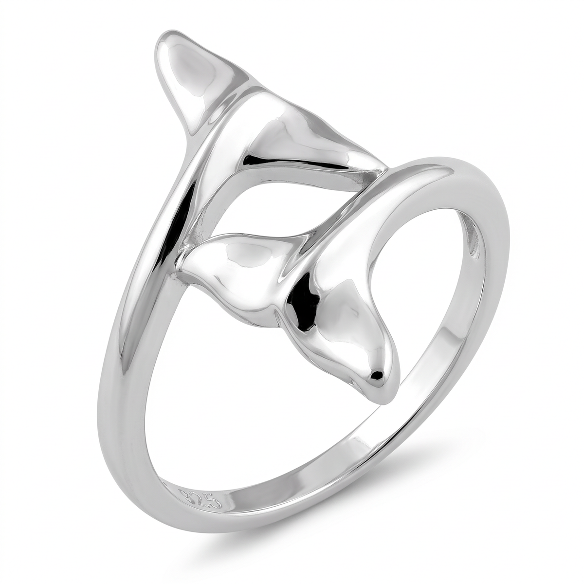 Sterling Silver Double Dolphin Tail Bypass Ring for Women