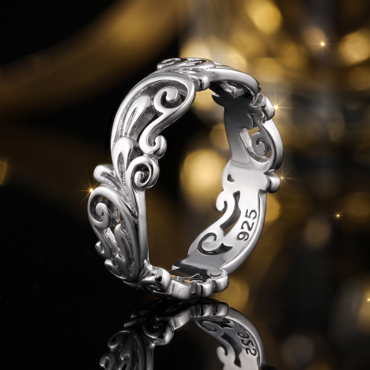 Sterling Silver 5.3mm Filigree Vine Scroll Band Ring for Women life4