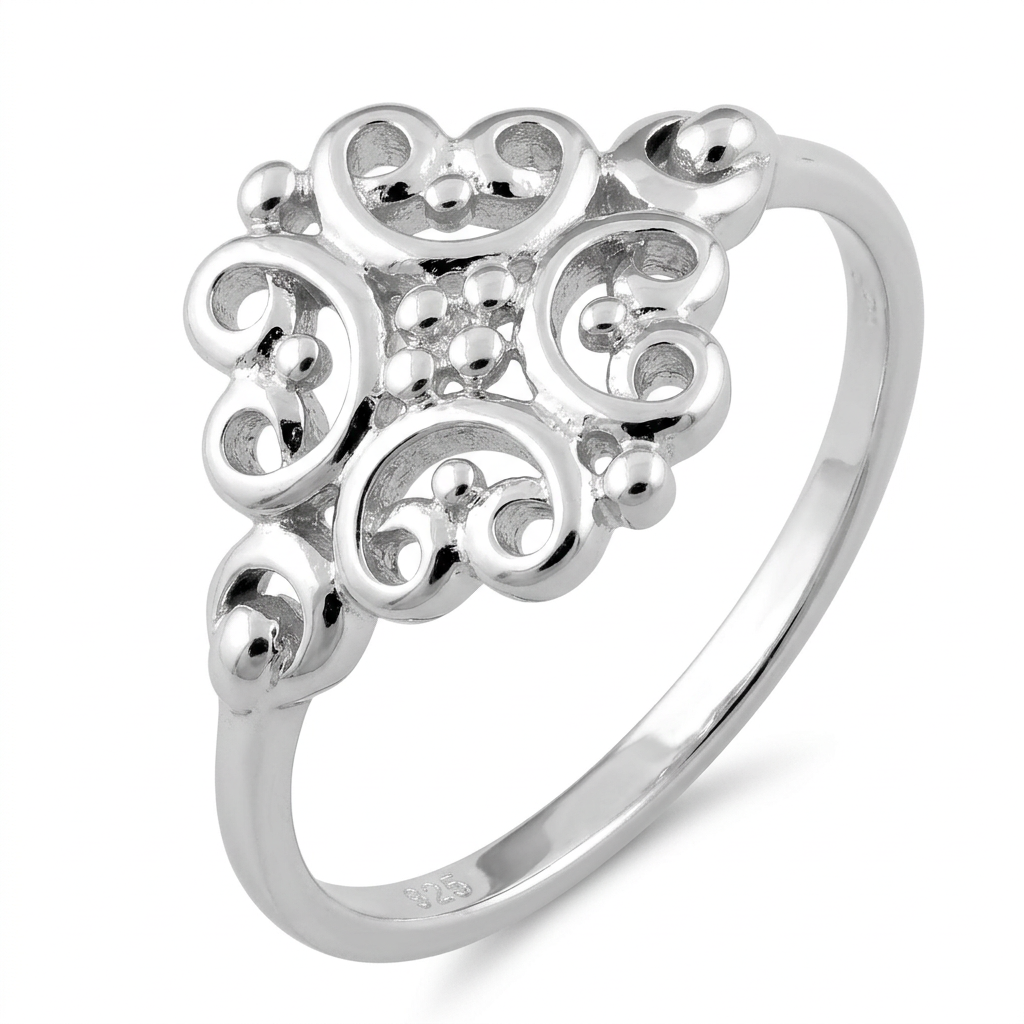 Sterling Silver Swirl Heart Flower Promise Ring for Women