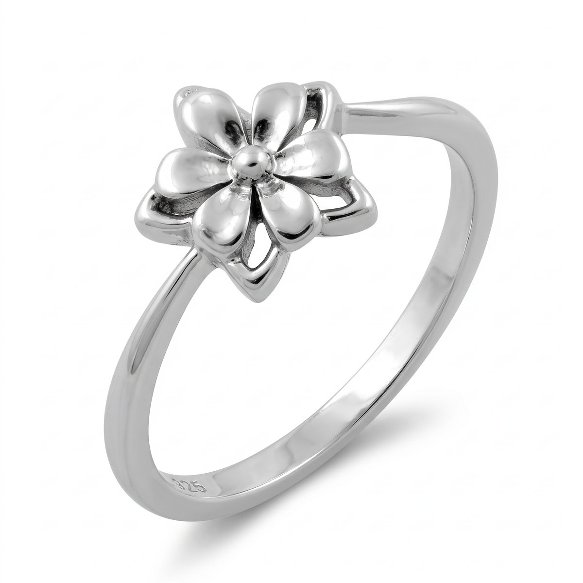 Sterling Silver Star Flower Stacking Ring for Women