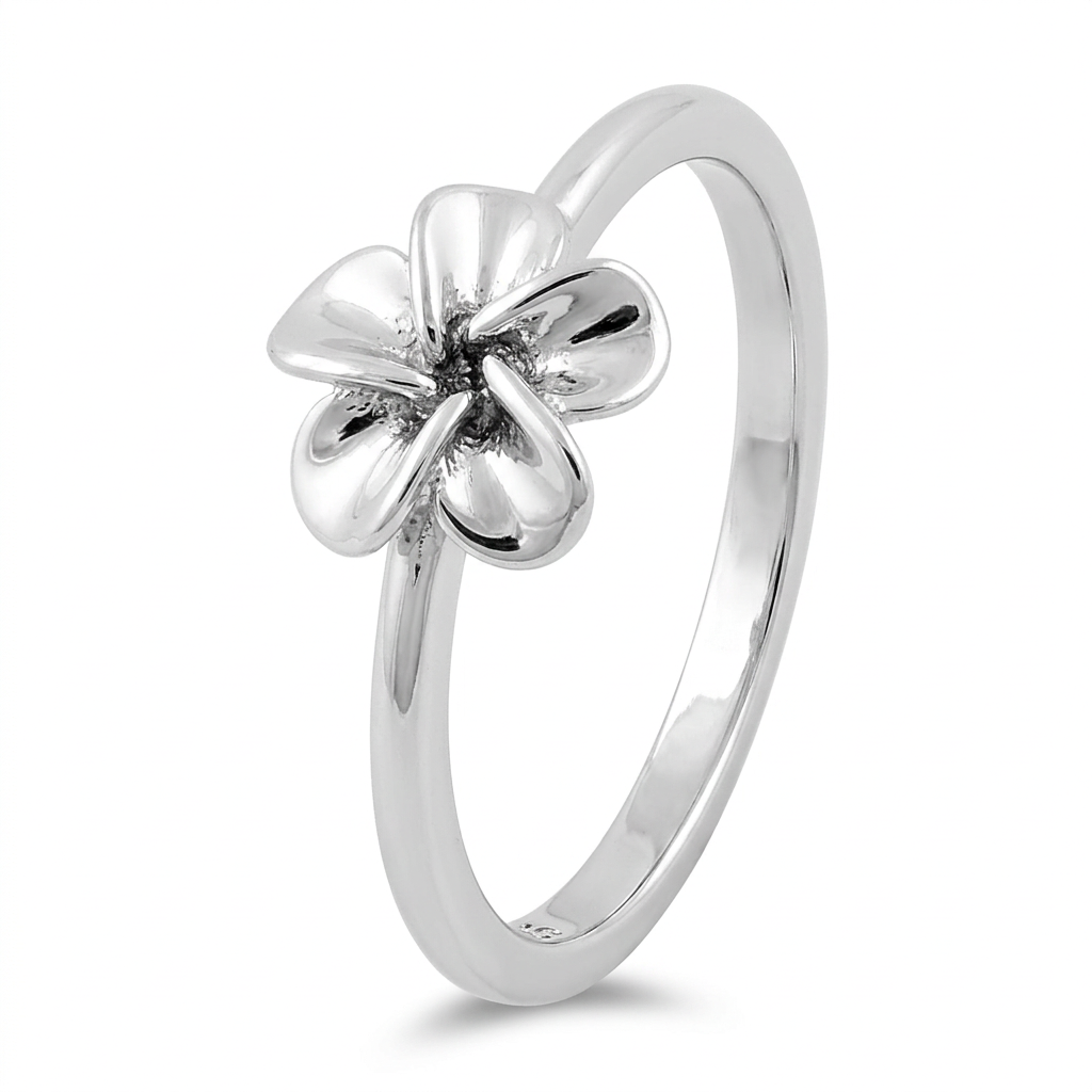 Sterling Silver 1.6mm Plumeria Flower Stacking Ring for Women