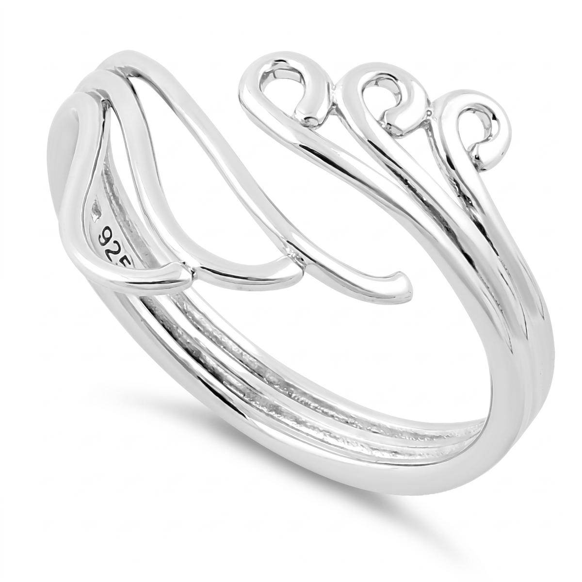 Sterling Silver 3.1mm Swirling Waves Open Statement Ring for Women