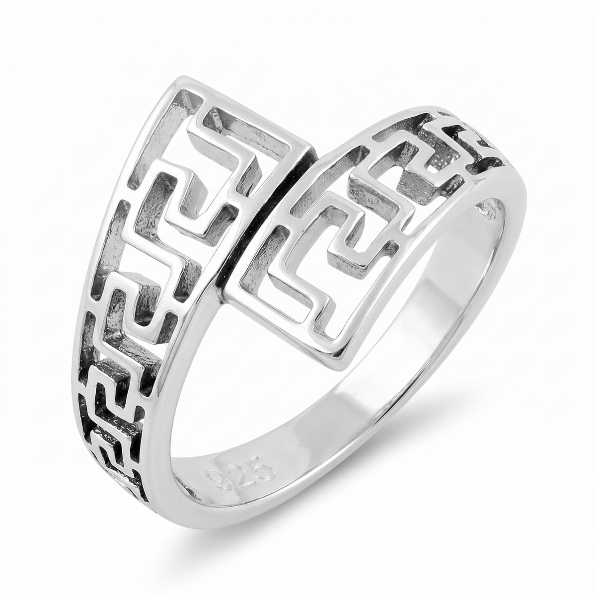 Sterling Silver 4mm Aztec Maze Cutout Bypass Statement Ring for Women