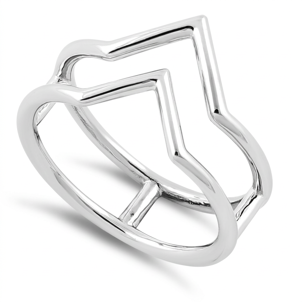 Sterling Silver 7.1mm Double Chevron Open Statement Ring for Women