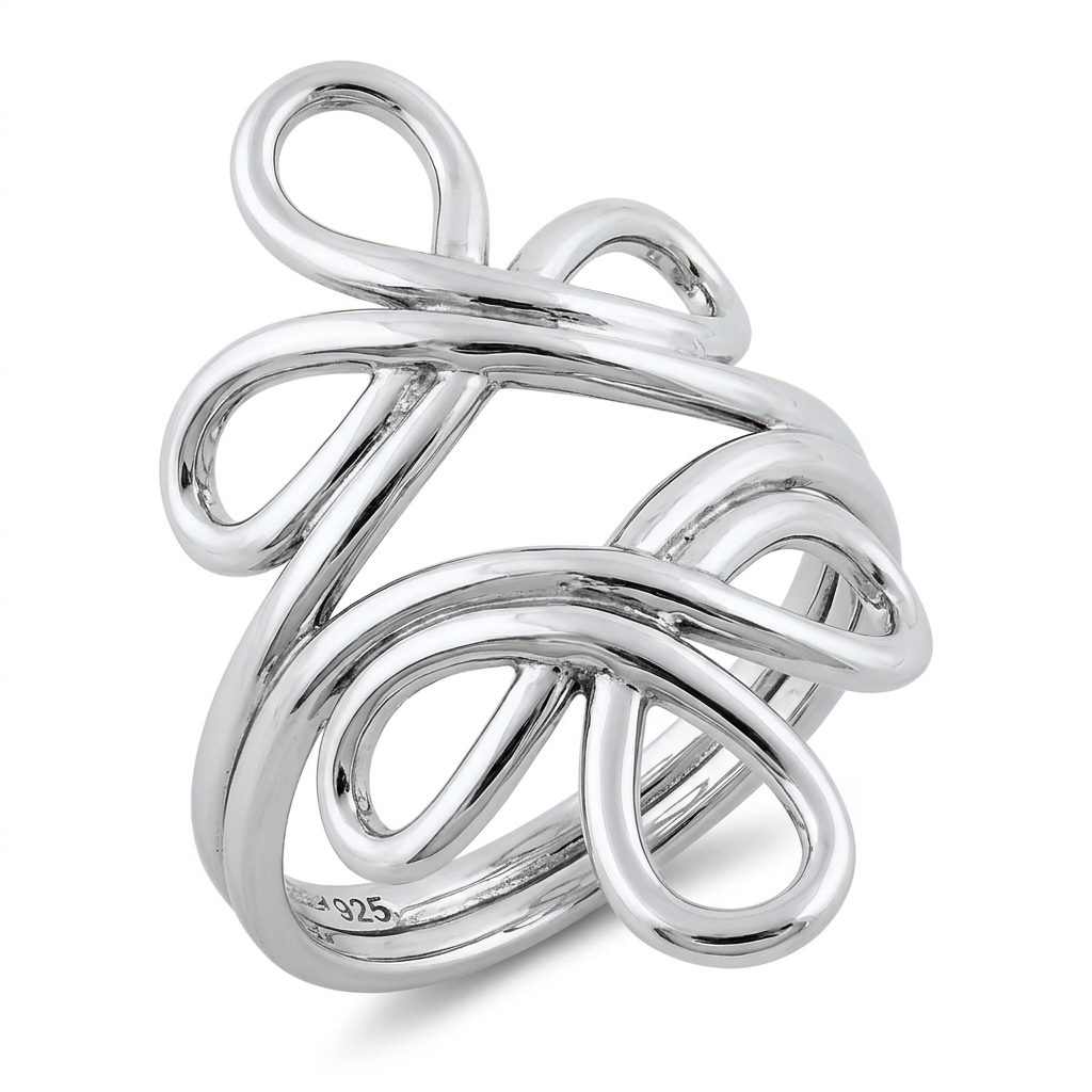 Sterling Silver Sculpted Swirl Wire Statement Ring for Women