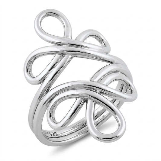 Sterling Silver Sculpted Swirl Wire Statement Ring for Women