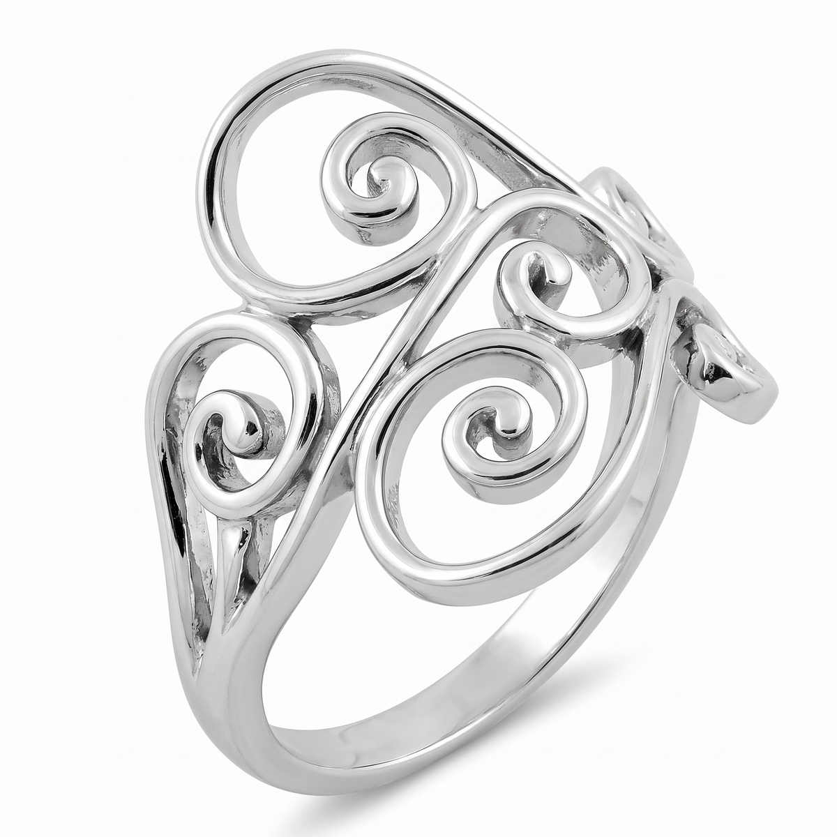 Sterling Silver 5.4mm Filigree Swirl Heart Statement Ring for Women