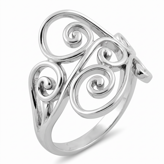 Sterling Silver 5.4mm Filigree Swirl Heart Statement Ring for Women