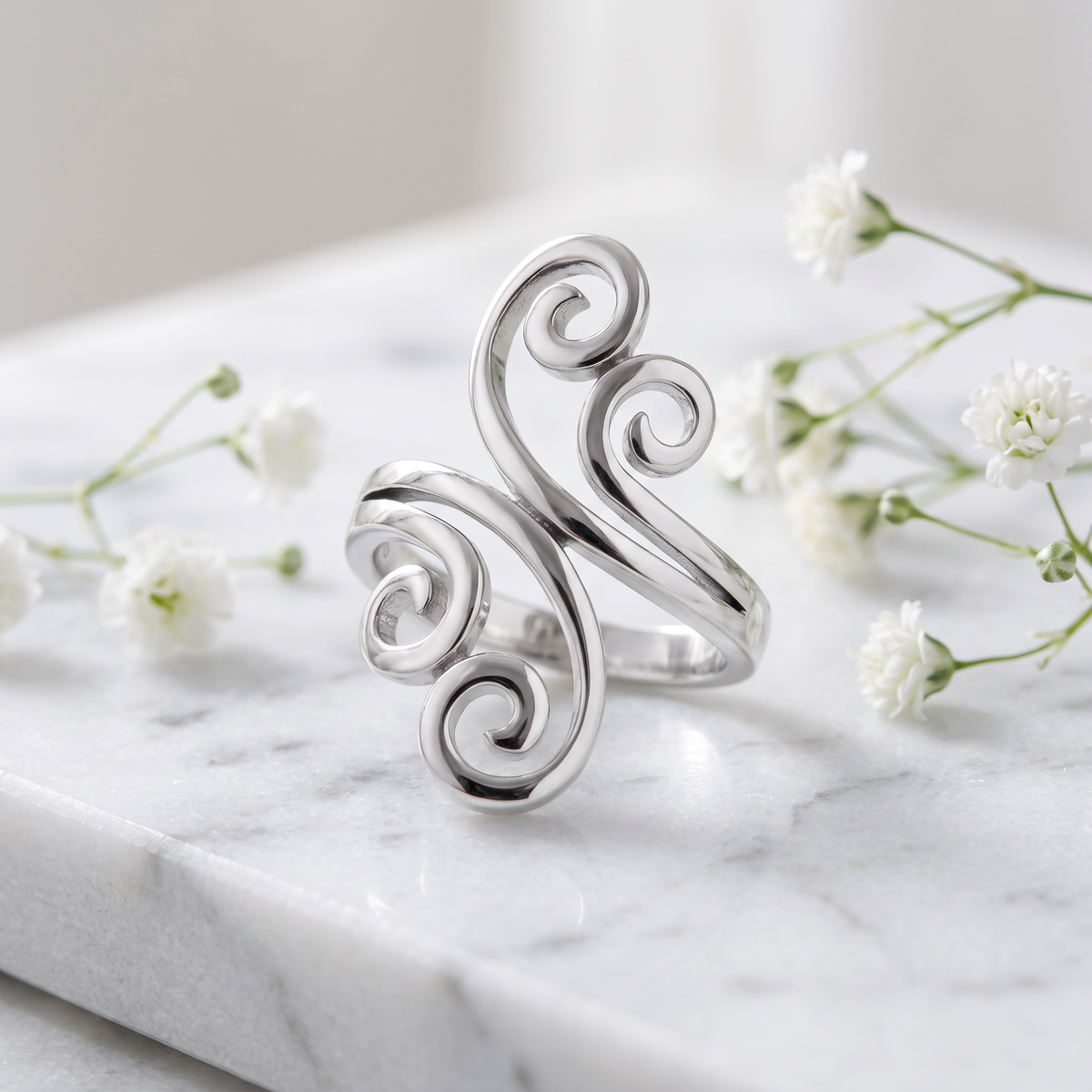 Sterling Silver Swirl Bypass Statement Ring for Women life1