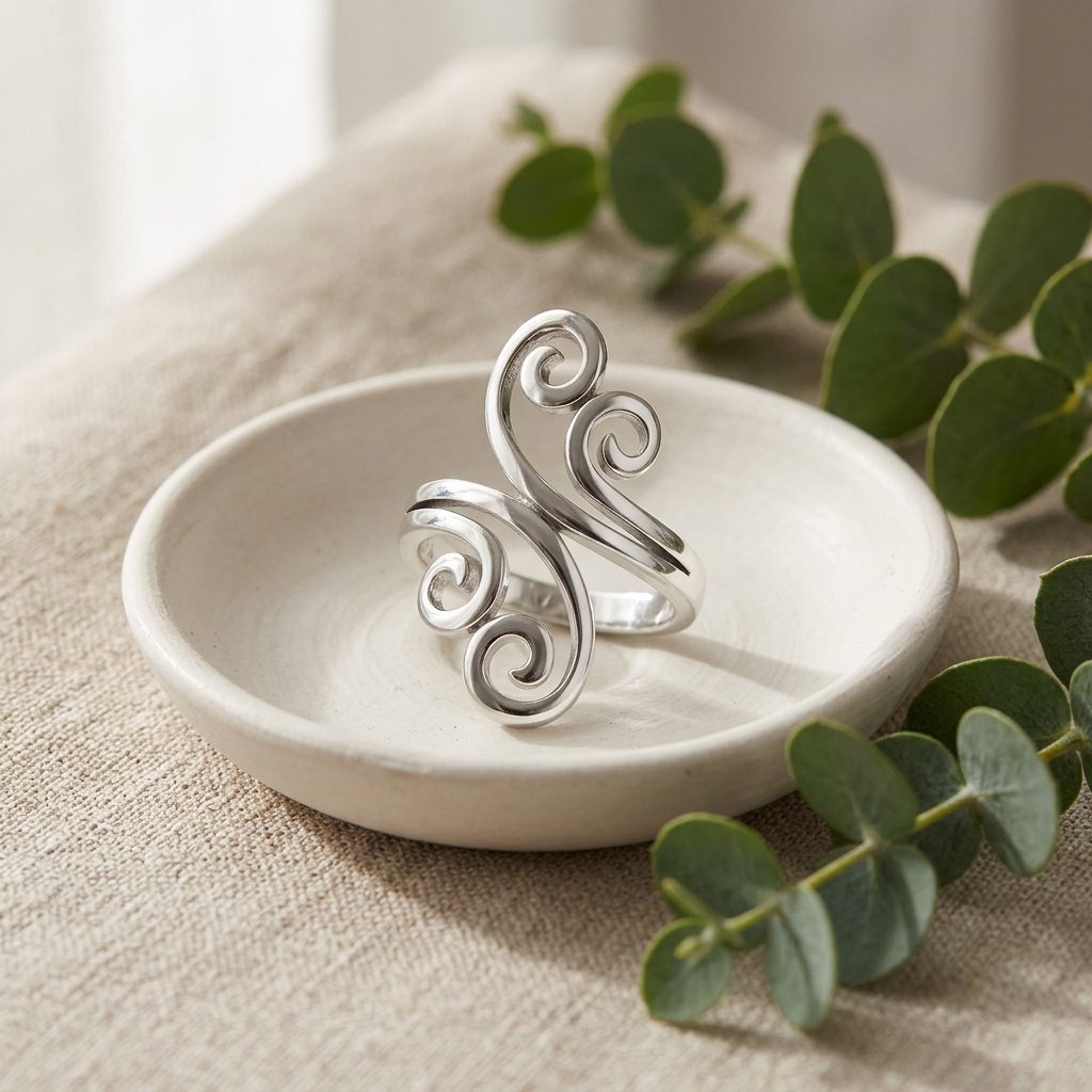Sterling Silver Swirl Bypass Statement Ring for Women life2
