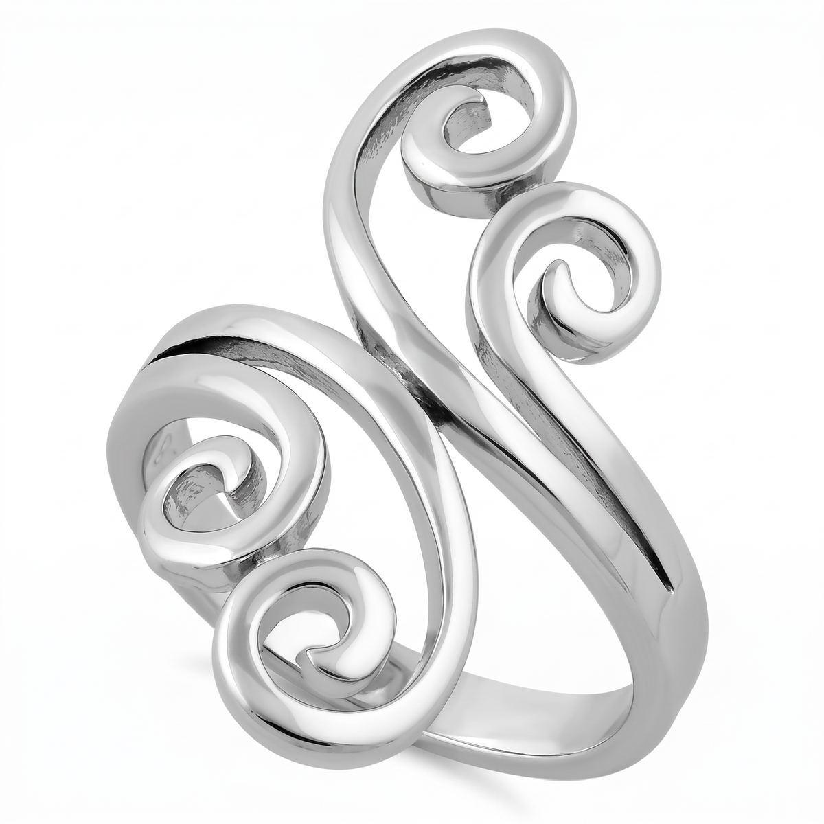 Sterling Silver Swirl Bypass Statement Ring for Women