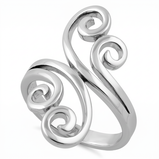 Sterling Silver Swirl Bypass Statement Ring for Women