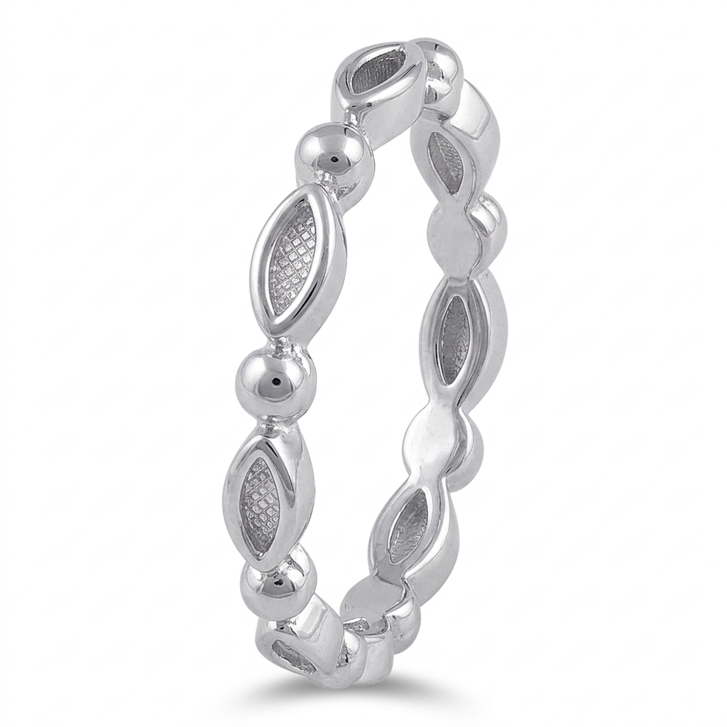 Sterling Silver Marquise and Bead Eternity Stacking Ring for Women