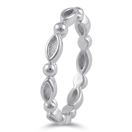 Sterling Silver Marquise and Bead Eternity Stacking Ring for Women