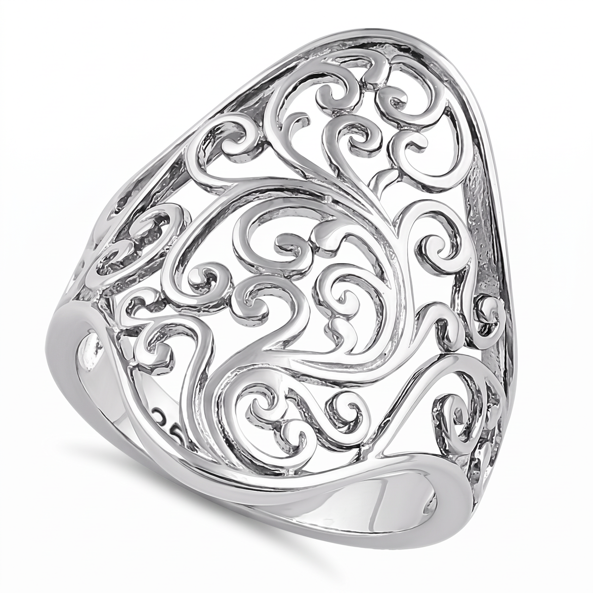 Sterling Silver Wide Swirl Filigree Statement Ring for Women