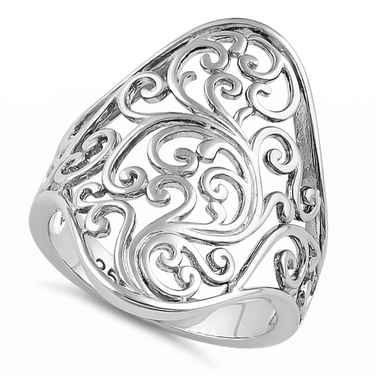 Sterling Silver Wide Swirl Filigree Statement Ring for Women