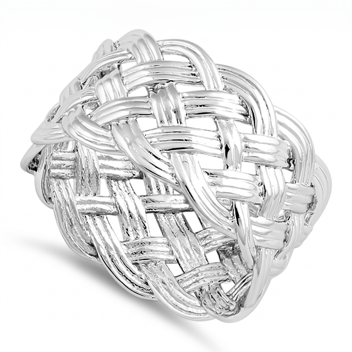 Sterling Silver Wide Woven Basketweave Statement Ring for Women